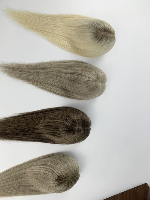 Medical grade silk base human hair topper in balayage colour